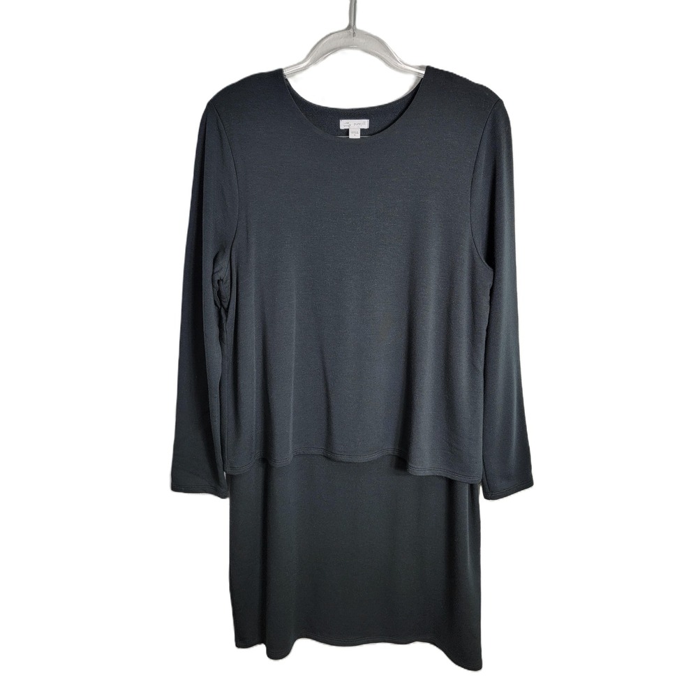 J. Jill Pure Jill M Dress Black Luxe Tencel Long Sleeve Layered Knit Soft